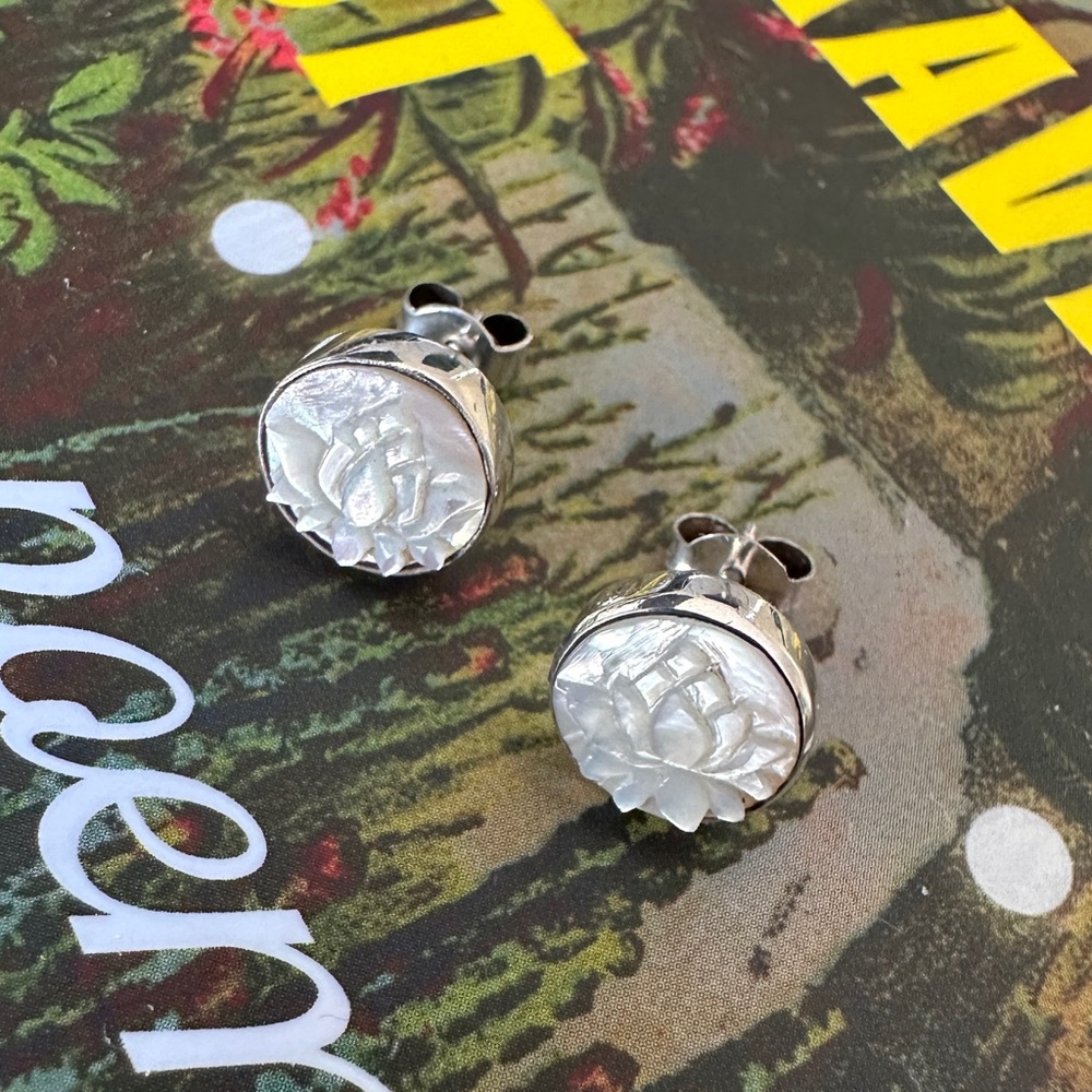 Lotus Post Earrings, sterling silver & mother of pearl